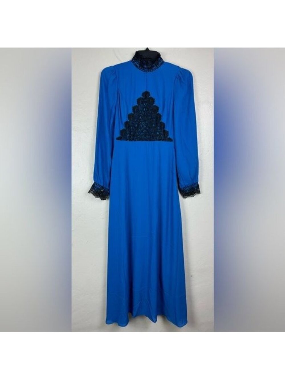 Clocolor Blue Maxi Dress Black Lace Large NWT 70s romantic goth vampire retro